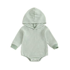 Soft And Comfortable Long-sleeve Waffle-striped Hooded Onesie