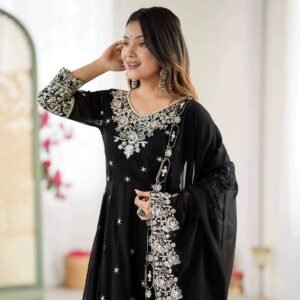 Anarkali Salwar Kameez Faux Georgette Silver Zari Embroidery