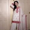 Red Heavy Embroidered Cotton Salwar Kameez – 3-Piece Traditional