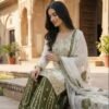 White & Green Zari Embroidered 3-Piece Anarkali Set