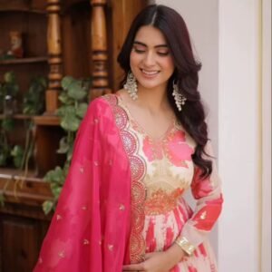 Trendy Printed Silk Salwar Kameez Gota Patti