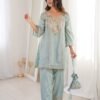 Silk Salwar Kameez Co-ord Set Mirror Short Kurti Trouser Pants Potli Bag Bollywood Style Quick Dry Party Indian