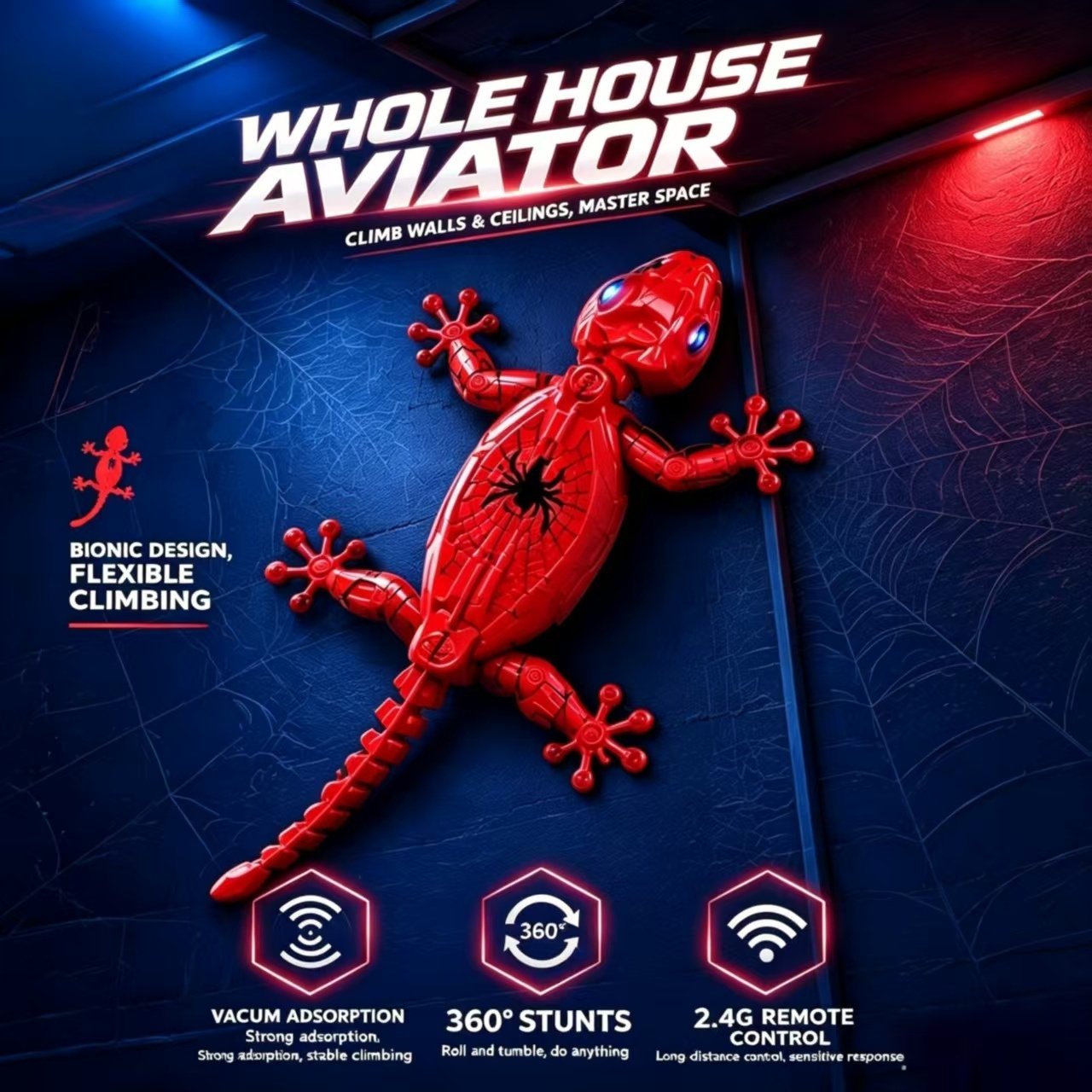 2026 New Remote Control Wall Climbing Toy, Spider Style Gecko, Electric Realistic Lizard, Bio Mimic Chameleon, Dual Mode, LED Eyes, Kids Gift