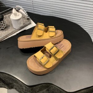 Womens Thick-soled Slip-on Sandals With Velcro Straps