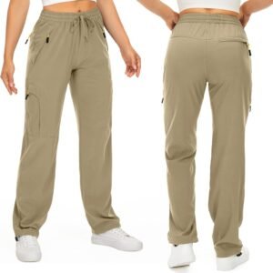 Women's Work Pants, Outdoor Leisure, Multi Pocket Hiking Pants, Loose Straight Leg, Drawstring Ankle, Camping And Hiking Pants