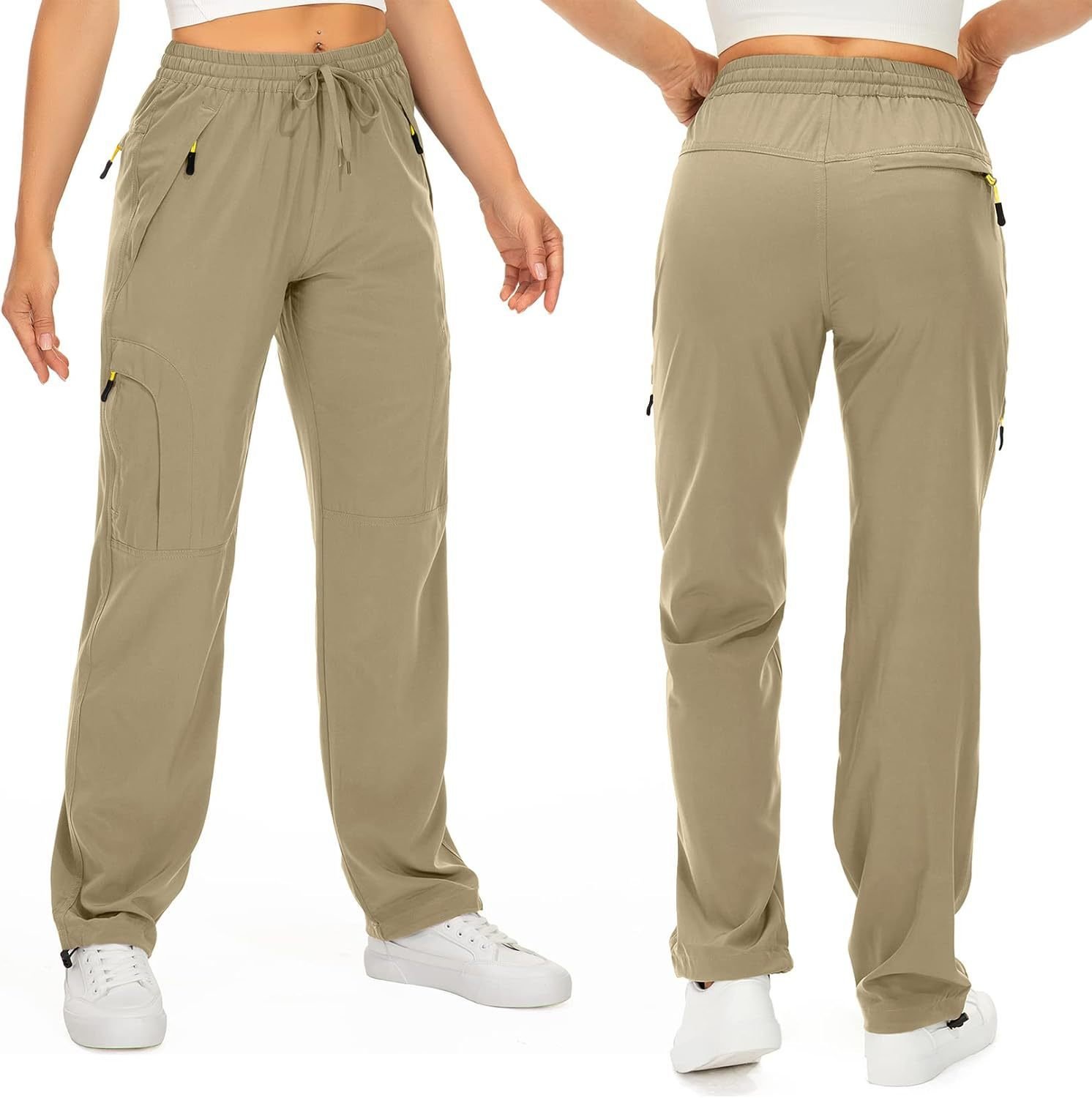 Women's Work Pants, Outdoor Leisure, Multi Pocket Hiking Pants, Loose Straight Leg, Drawstring Ankle, Camping And Hiking Pants