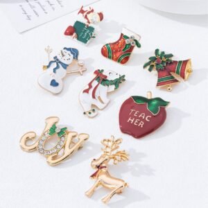 European And American Cross-Border Exquisite Enamel Christmas Series Brooches Christmas Flower Bells Reindeer Brooches Wholesale From Manufacturers